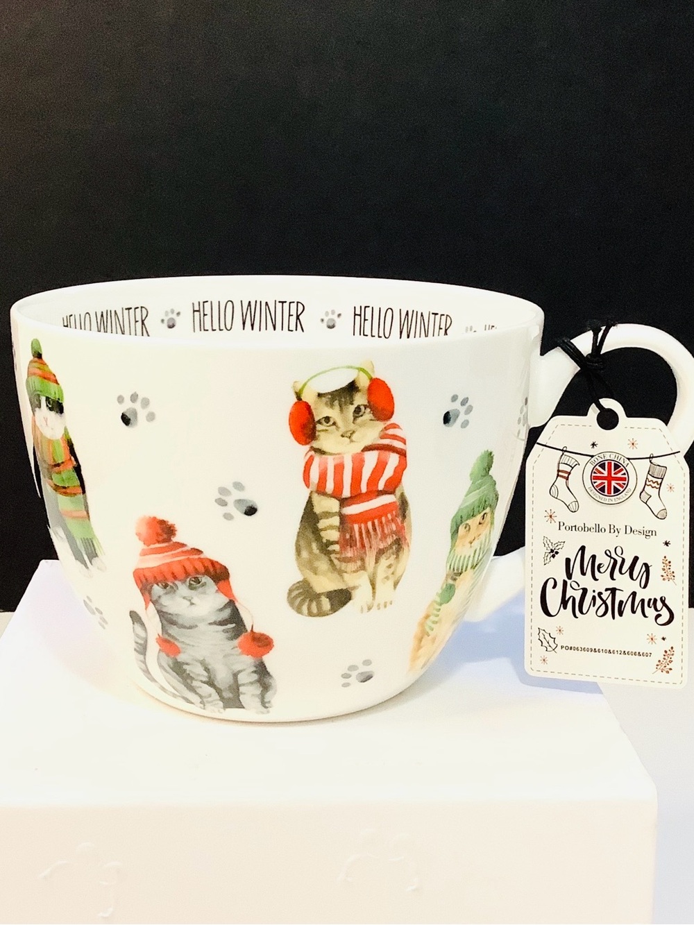 NEW Portobello By Design Bone China ‘Hello Winter'  Cat Holiday Coffee Tea Mug